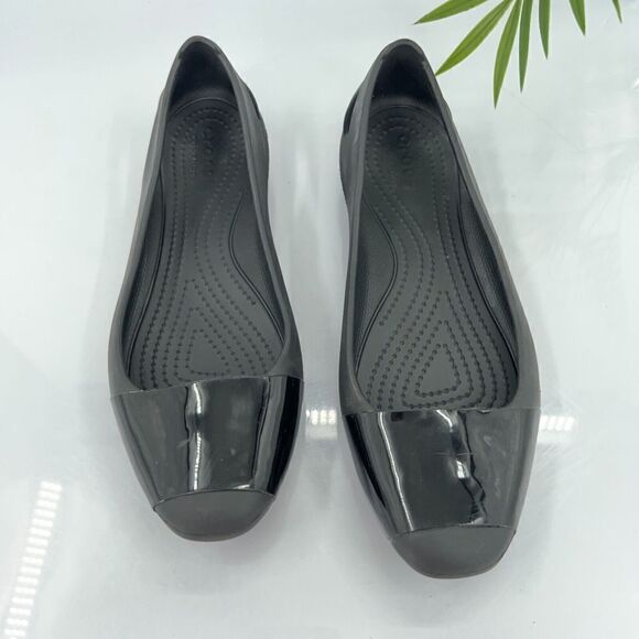 CROCS Women's Sienna Ballet Flats Size 7 Black Rubber Slip On Shoe Square Toe - Picture 2 of 8